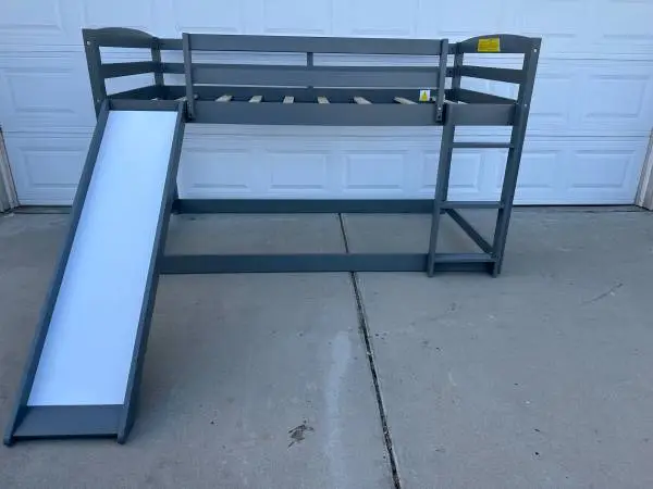 Hard Wood Twin Size Low Loft Bed with Ladder and Slide