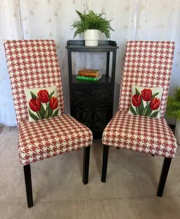 NEW Pair of Red Hound Tooth Chairs