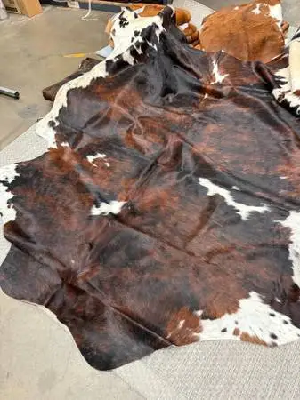 Tri-Color Brown Black White Spotted Soft Real Natural Cowhide Rug