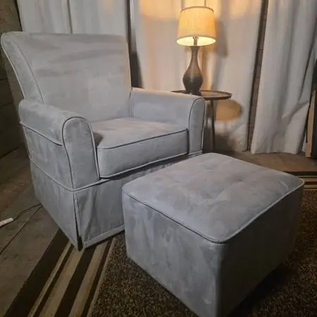 Beige Microfiber Swivel Rocker Chair & Ottoman – Nursery / Living Room