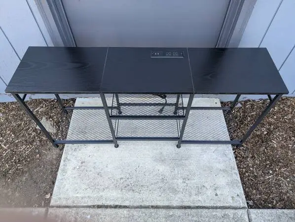 Black TV Stand With Wire Shelves,Built-in Charging Station And Outlets