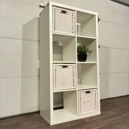 White IKEA KALLAX Shelf Unit w/ Baskets, Bookshelf/Storage