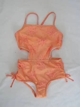 New Girls 5T Orange Sun Face Print Swimsuit