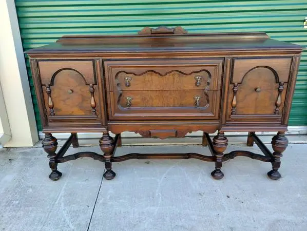 Vintage 1920s Art Deco Jacobean Style Sideboard w/Backsplash