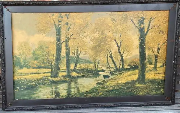 Harland Young Oil Painting Trees near a River/ Autumn 30 x 48