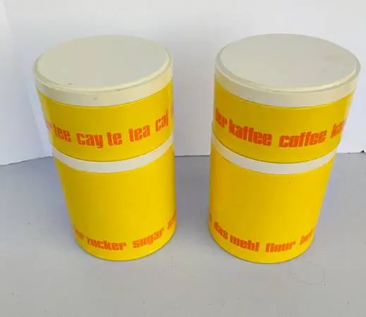 1970s Ransburg Stacking Canister Set - World Languages -Bright Yellow