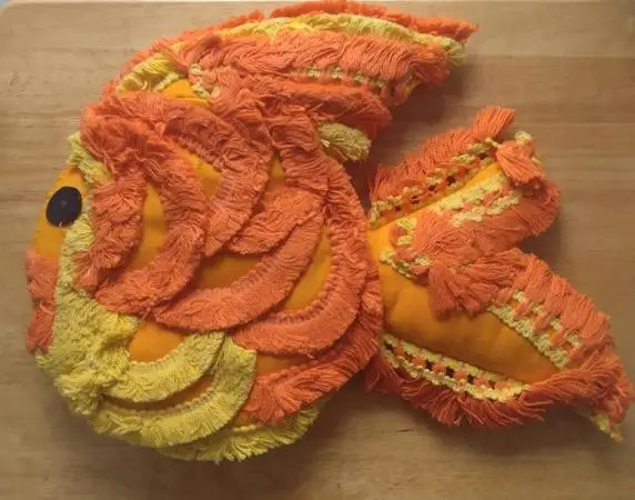 Vintage Chenille Stuffed Fish - Orange & Yellow - 16 inches long