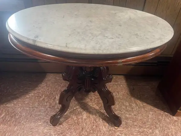 Oval Victorian Marble Top Parlor Table
