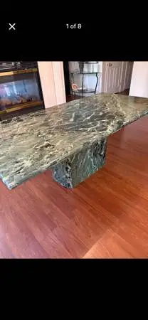 Verde Guatemala Marble Pedestal Dining Table – Sculptural Postmodern Statement