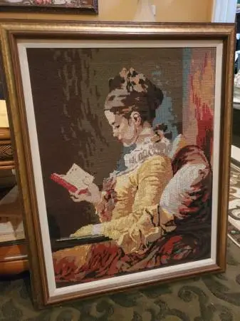 Vintage A Young Girl Reading needlepoint