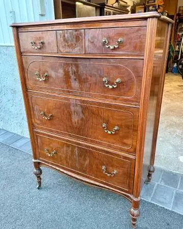 Antique Mahogany 4 Drawer Tall Dresser on Casters