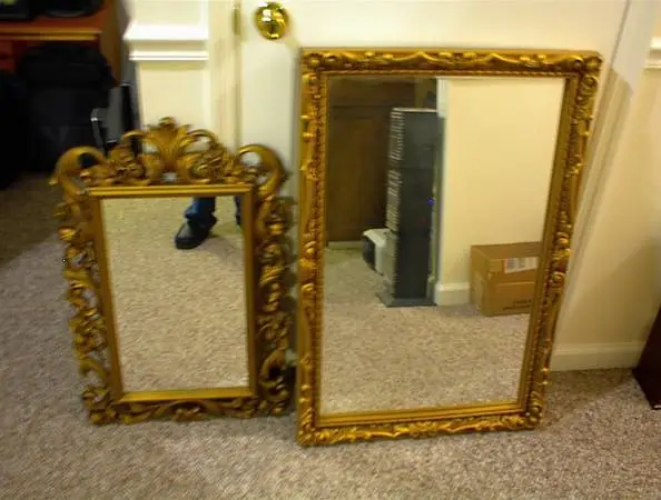 Two Lightweight Hanging Mirrors Gold Color Frames