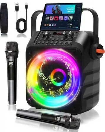 ☆ Karaoke Machine, Portable Karaoke System with 2 Wireless Rechargeabl