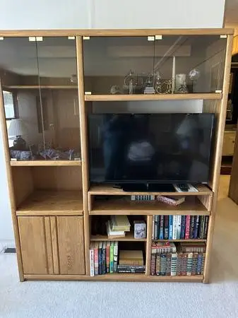 Oak entertainment center and Vizio E390i-B1E TV
