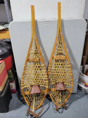 Pair of 42 x 12 wooden snow shoes