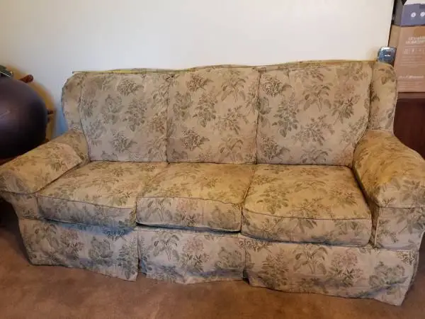 MAKE OFFER ON A GREEN TAPESTRY COUCH 80” LONG