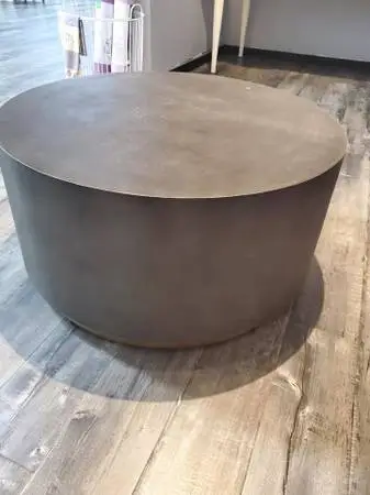 Drum Base Design Faux Concrete Metal Base Round Coffee Table