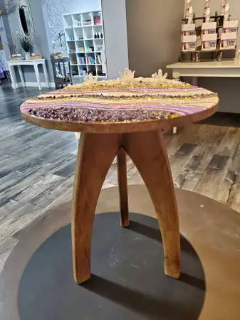 Handmade Craftsmanship with Resin, Amethyst Clear Quartz Crystal Table