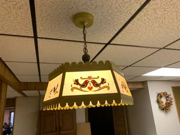 VINTAGE 1970s Sears Golden Wheat Hexagon SWAG LIGHT PENDANT