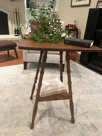 Antique Wood Two-Tier Table with Turned Spindle Legs
