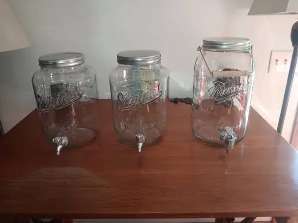 MASON 2 GALLON JAR DRINK DISPENSERS THREE TOTAL 6 GALLON