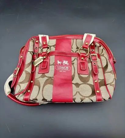 Vintage Faux Coach Hamptons Signature Carryall Tote Bag Red Leather Tr