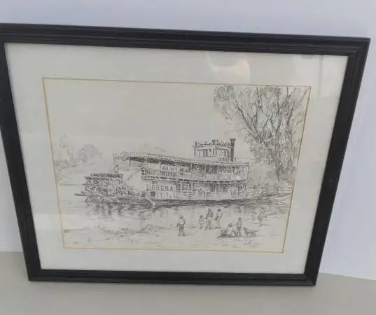 Leslie Cope 1989 Riverboat Lorena Lithograph - Framed