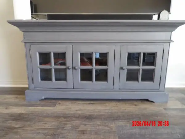 GRAY, CUSTOM, SOLID-WOOD TV CABINET/STAND