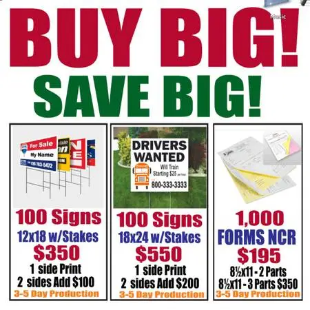 100 Yard signs, full color