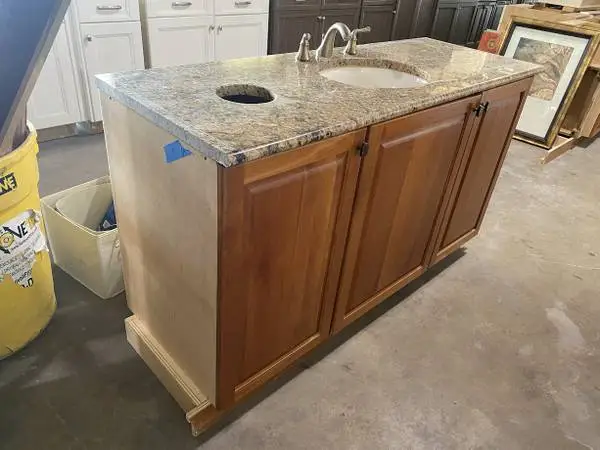63W Med Brown Bathroom Vanity Granite Top Kohler Sink Used