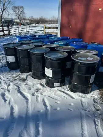 55 Gallon Metal Barrels w/ Locking Lids + Various