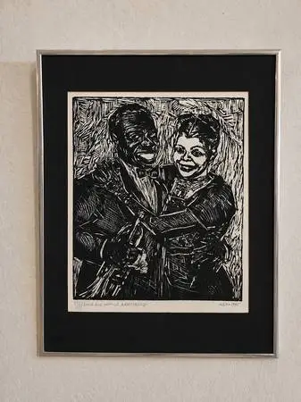 Nina Mera - Louis & Lucille Armstrong Signed Numbered Woodcut Print