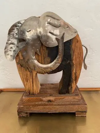 One-Of-A-Kind Solid Wood Carved Elephant Statue