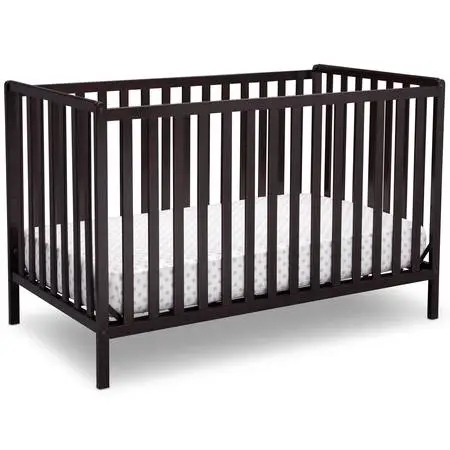 DELTA CHILDREN CONVERTIBLE CRIB DARK BROWN W/ SERTA MATTRESS & SHEETS