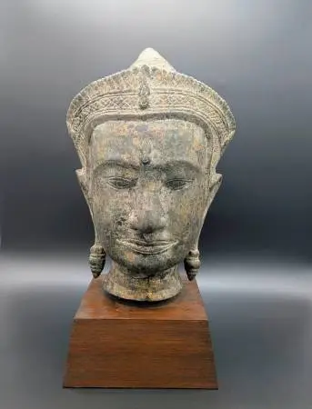 Vintage Mid Century Cambodian Khmer Bronze Buddha Head