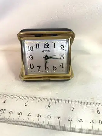 LINDEN POCKET TRAVEL Wind Up ALARM CLOCK Black Case WORKS Glow In Dark