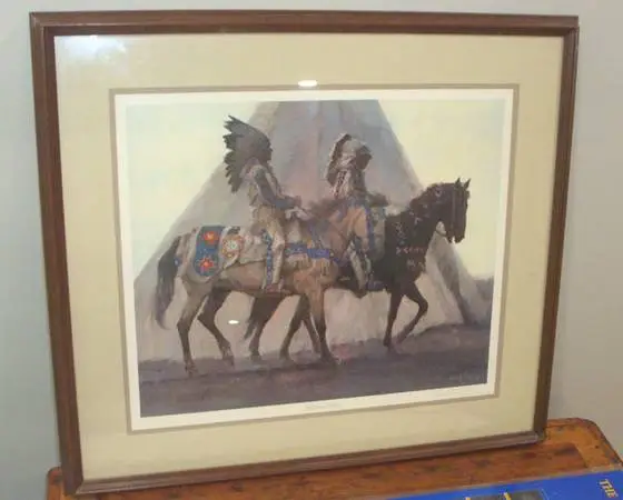 Framed Painting: Blackfoot Chiefs by Kenneth Riley Lithograph, CA