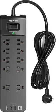 ADDTAM 10 OUTLET SURGE PROTECTOR WITH USB PORTS [NEW]