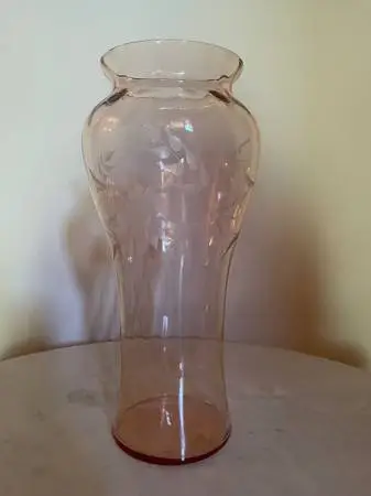 Beautiful Vintage Pink Etched Depression Glass Vase