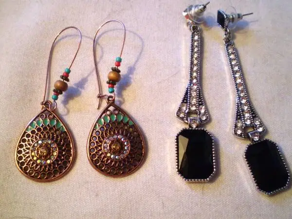 Vintage 2 Earrings Pierced Rhinestones +Turquoise Copper $5 for both
