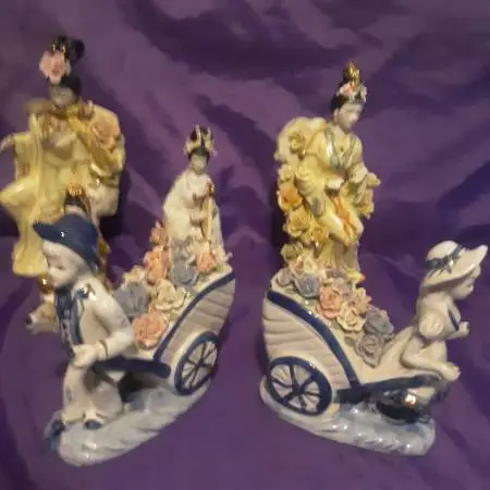 6-Piece Antique Geisha Hand-Painted Ornaments/Rare