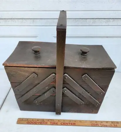 Vintage Large Old Wooden Sewing Box