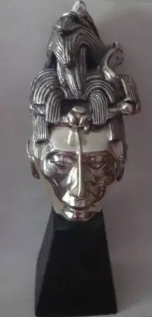 DArgenta Pakal Silver Plate Myan Head Statue Mexican Sculpture