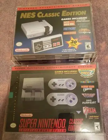 Nintendo NES SNES Mini Classic Consoles w/VGA Acrylic Cases Brand New
