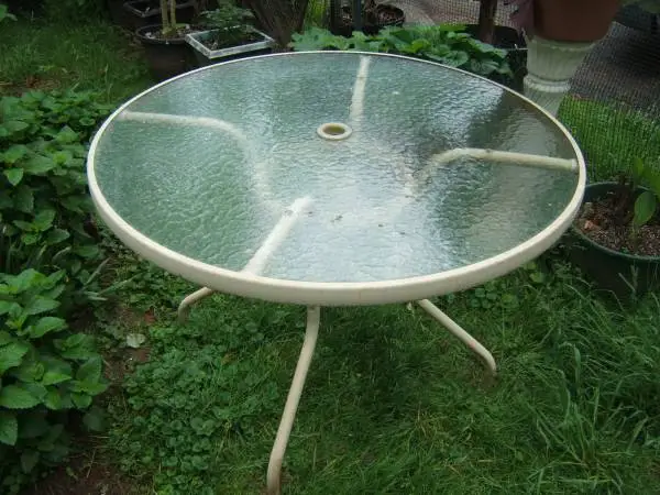 38 Patio Round Table Tempered Glass Steel Frame Outdoor Pool Yard