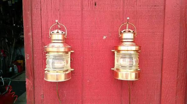 2 copper and brass nautical lights