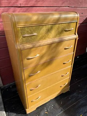 Highboy Dresser, 1930s Art Deco, Waterfall