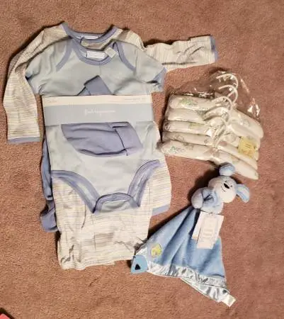 NWT Baby Boys Clothing Set, Padded Hangers, Toy, Frame