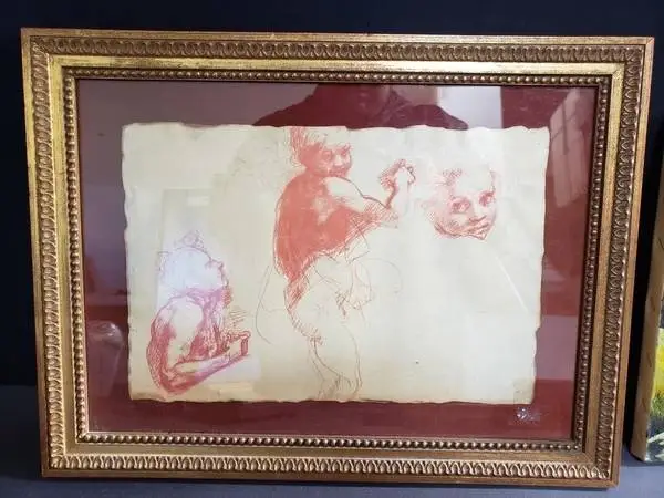 Print after Andrea del Sarto, Four Studies of a Child, framed