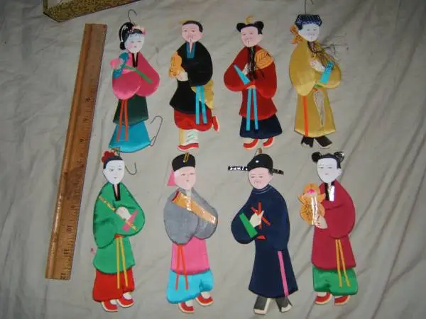 Vintage Chinese Paper and Silk People Ornaments Ancient Ancestors Coll